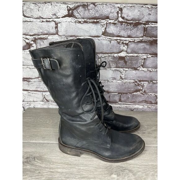 Madison et cie Blue Leather Combat Lace Up BuckleStrap Boots Women’s 36EU/6M US - Picture 16 of 16